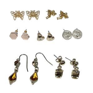 Lot of 7 Pairs of Earrings Vintage Gold Tone Retro Designs Hunny Disney